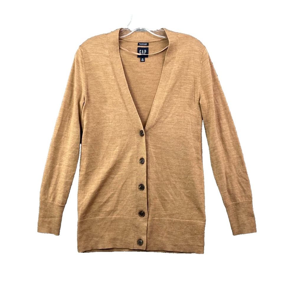 Gap Cardigan Sweater Women XS Brown Knit Merino Wool Button Front Outdoor Winter